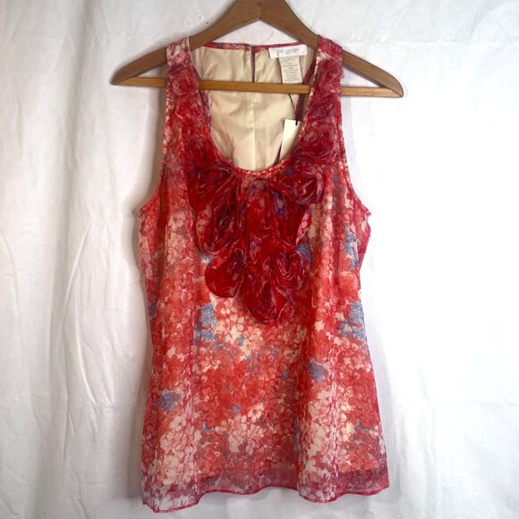 MM Couture Miss Me NWT Tank Blouse Sleeveless Floral Textured Bodice Size Large - Picture 1 of 9